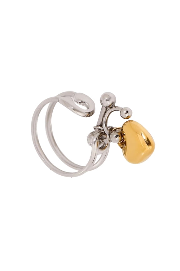Unique Double Layer Gold Heart Stainless Steel Rings for Modern Style Lovers