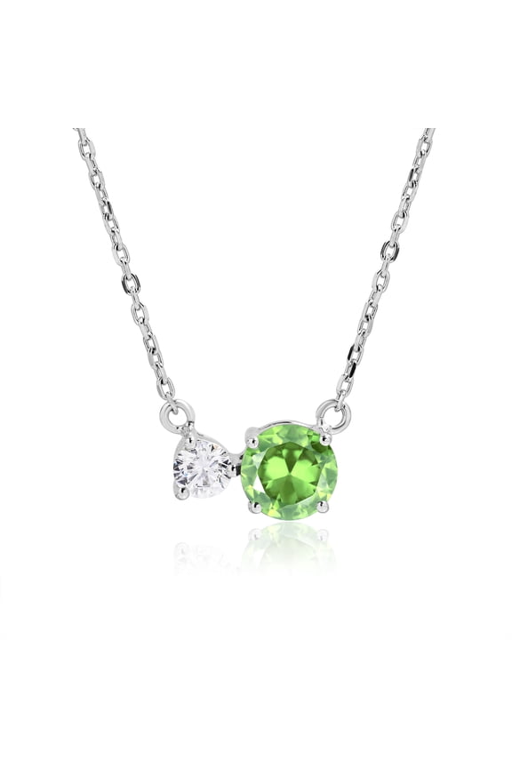 August Birthstone Pendant Two Stones Necklace - in White Gold Plating Over Silver
