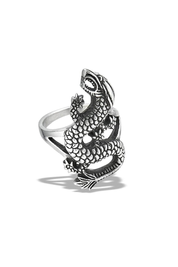 Unique Dragon Ring Stainless Steel Fantasy Tarragon Serpent Band Gray Jewelry Female Male Size 9