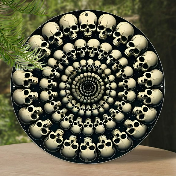 Unique Durable Aluminum Vintage Day of the Dead Skull Wall Art Sign - Easy to Hang Metal Artwork for Home or Office Decoration - Gothic Spiral Skulls Decor for Bedroom, Kitchen, Dining, and Bar
