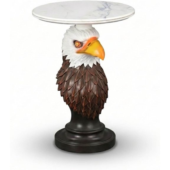 Unique Eagle Head Side Table, 24.41" Art Deco Animal Decor End Table with Faux Marble Top, Sculptural Pedestal Accent Table for Living Room Bedroom Entryway Home Office (Brown Eagle Head)