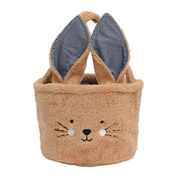 Unique Easter Plush Tote Basket With Adorable Animal Ears And Charming Face, Soft Plush Candy Gift Storage Bag, Decorative Organizer For Presents And Easter Eggs For Teens And