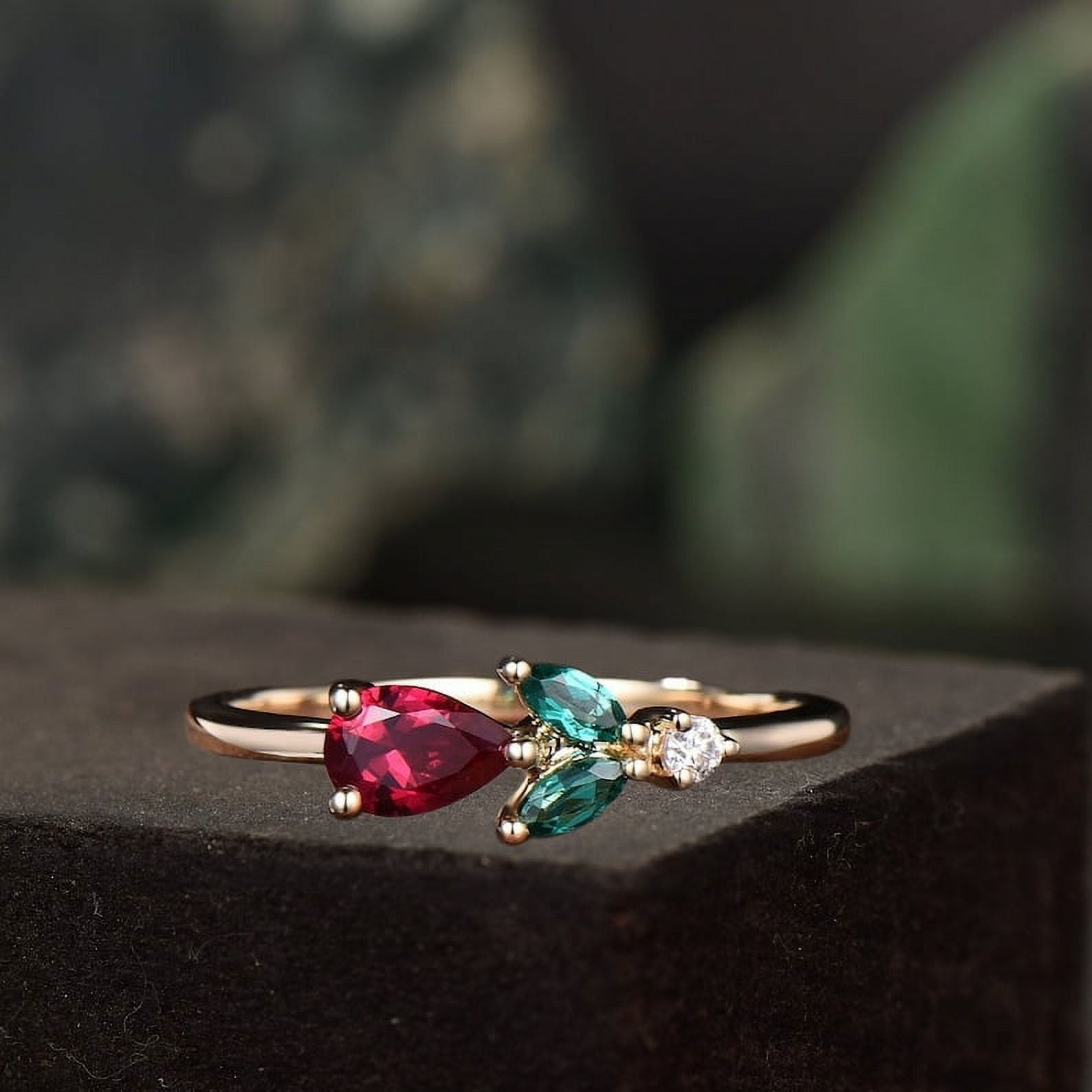 Unique Emerald Ruby Proposal Ring Dainty Rose Flower Promise Ring Pear — free download