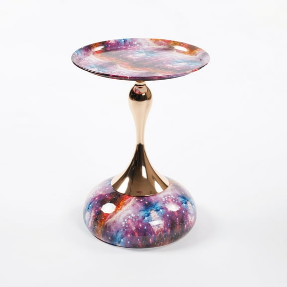 Unique End Coffee Table, Mermaid Tail Round Side Table with Metal Pedestal, Minimalist Accent Table for Small Spaces, Living Room (Purple)