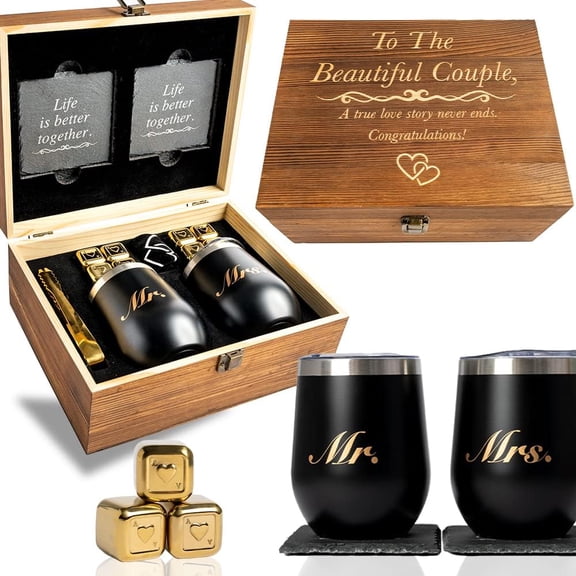 Unique Engagement for Couples - Engagement Wine Tumbler Gift Set - To The Beautiful Couple, Bridal Shower Set for Her - Wedding Set for Couple - Mr and Mrs Tumbler Set
