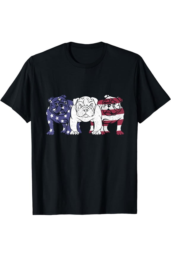 Unique English Bulldog Dog American Flag Retro Puppy Lover T-Shirt