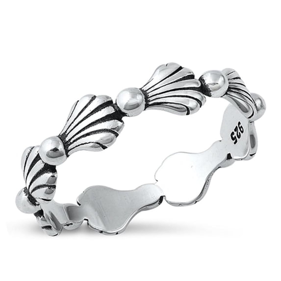 Unique Eternity Seashells Ring .925 Sterling Silver Beach Band Jewelry Female Male Unisex Size 7
