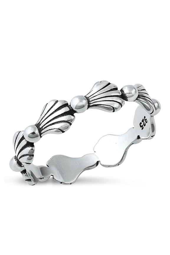 Unique Eternity Seashells Ring .925 Sterling Silver Beach Band Jewelry Female Male Unisex Size 9