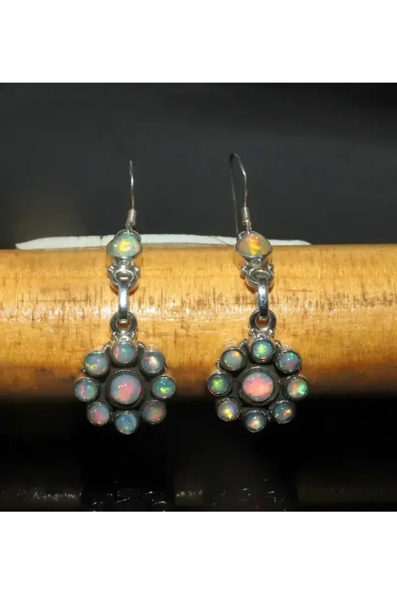 Unique Ethiopian fire Opal Cabochon Earrings with 925 sterling silver - Opal Cabochon Earrings - White Opal earrings - smooth Opal Jewelry