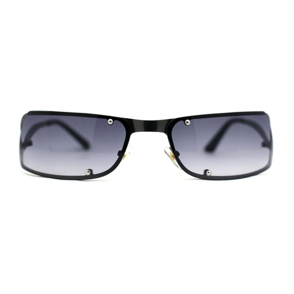 Unique Euro 90s Off Set Rimless Narrow Rectangle Sunglasses Gunmetal Smoke