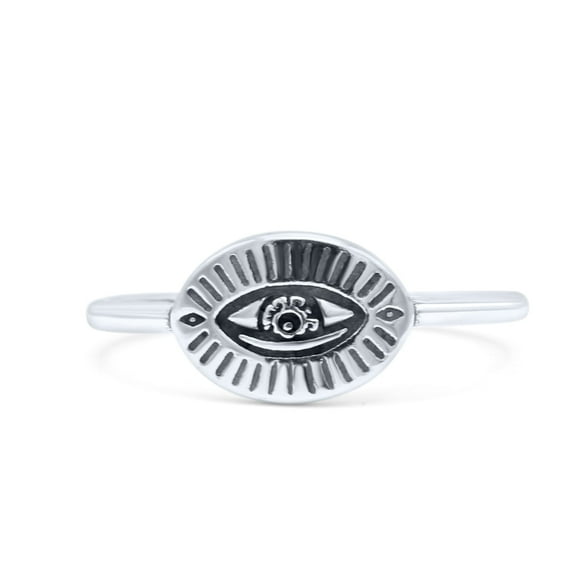 Unique Evil Eye Engraved Traditional Oxidized Ring Band 925 Sterling Silver Size 9
