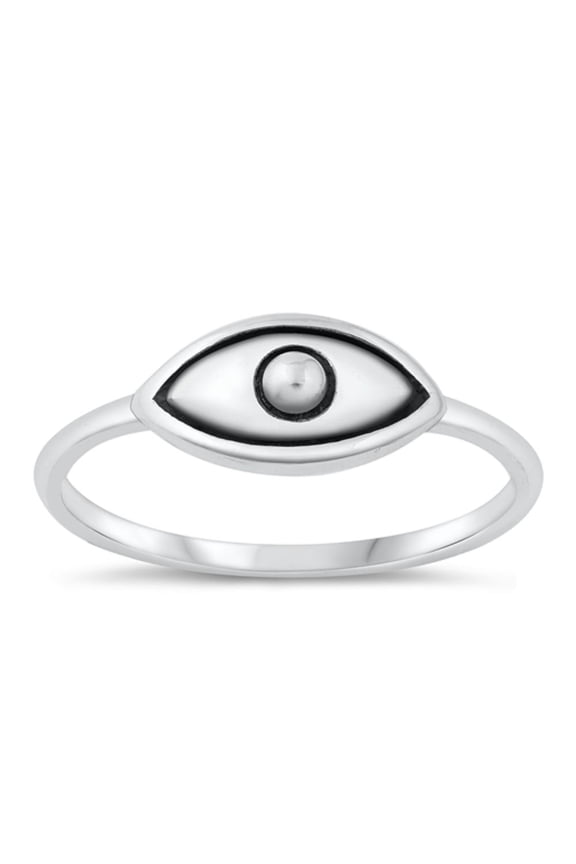 Unique Evil Eye Ring .925 High Polished Sterling Silver Band Jewelry Female Male Unisex Size 4