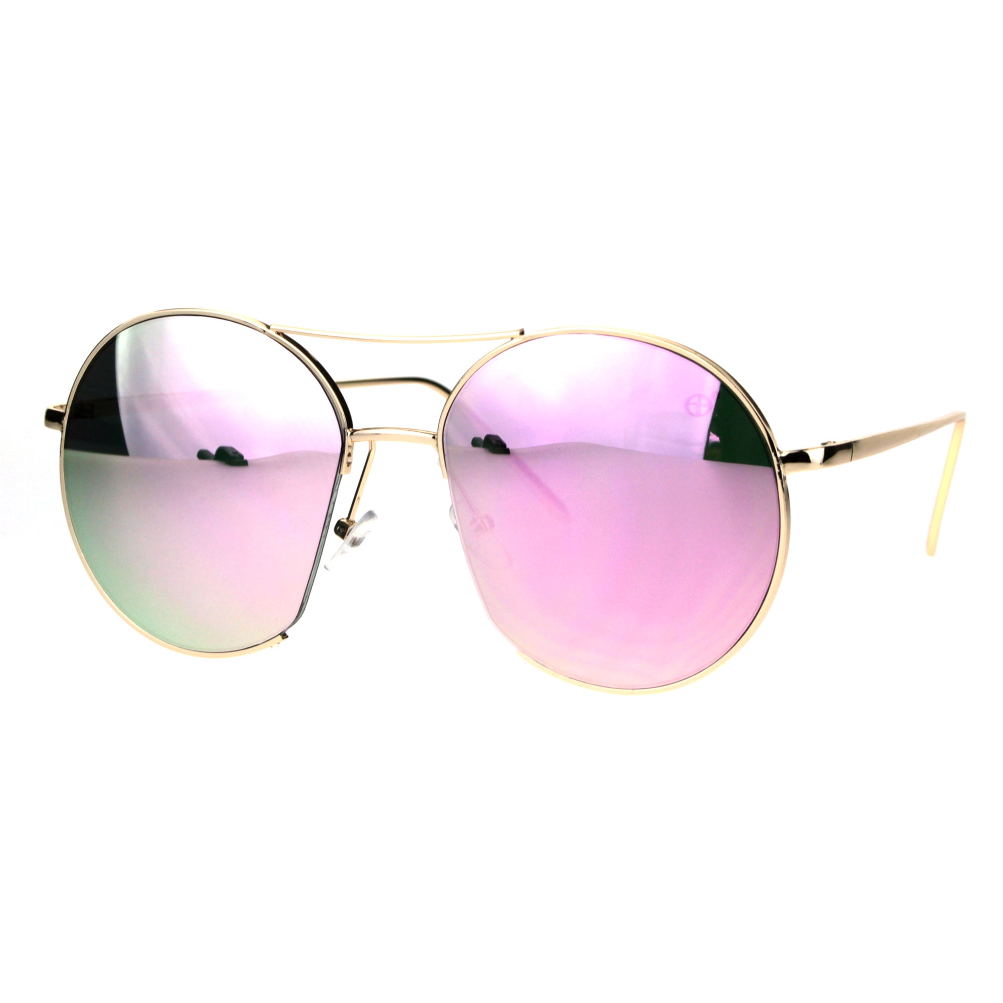 Gold Frame Sunglasses with Pink Lenses - Designer Style Rose Gold Designer Metal Oval Tinted Sunglasses with Pink  main image 4
