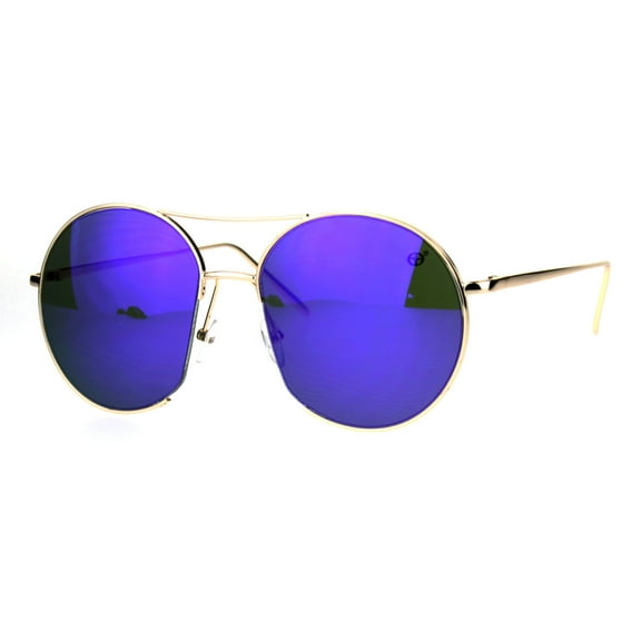Unique Exposed Lens Color Mirror Lens Round Designer Fashion Sunglasses Gold Purple
