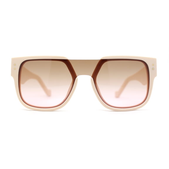 Unique Exposed Shield Lens Bridge Retro Horn Rim Sunglasses Beige - Brown Pink