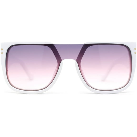 Unique Exposed Shield Lens Bridge Retro Horn Rim Sunglasses White - Pink