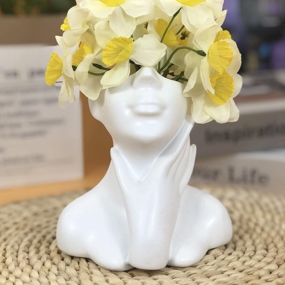 Unique Face Resin Vase, Female Form Body Face Art Vase, Modern Small Flower Planter, Creative Makeup Brush Storage, Decorative Head Vases for Home Office Bookshelf Table Shelf Vases