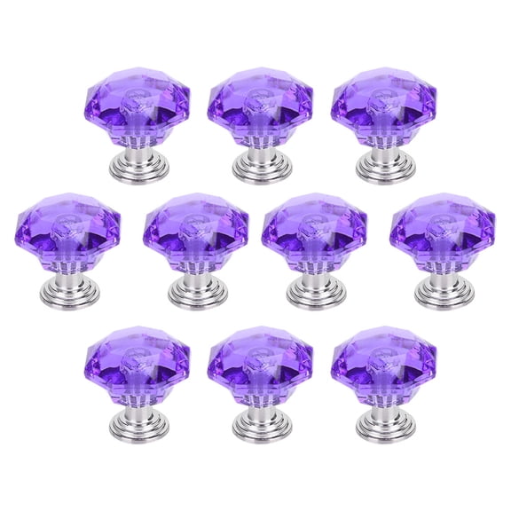 Unique Faceted Purple Acrylic Cabinet Knobs with Sleek Silver Bases Elegant Dresser Drawer Pulls for Home Cupboard and Wardrobe Upgrades 10 Pack