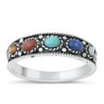 thumbnail image 1 of Unique Fancy Simulated Turquoise Ring .925 Oxidized Sterling Silver Band Blue CZ Female Size 7, 1 of 4