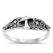 SAC SILVER Unique Fantasy Mushroom Ring .925 Star Leaf Sterling Silver Band Jewelry Female Male Unisex Size 6