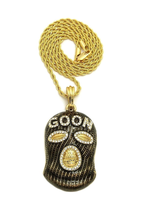 Hip Hop Goon Ski Mask Man Pendant 2mm 24" Rope Chain Necklace