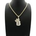 thumbnail image 1 of Unique Fashion 21 Hip Hop Stone Filled Crown Bubble Initial Letter B Pendant 3mm 24" Cuban Chain Necklace, 1 of 4