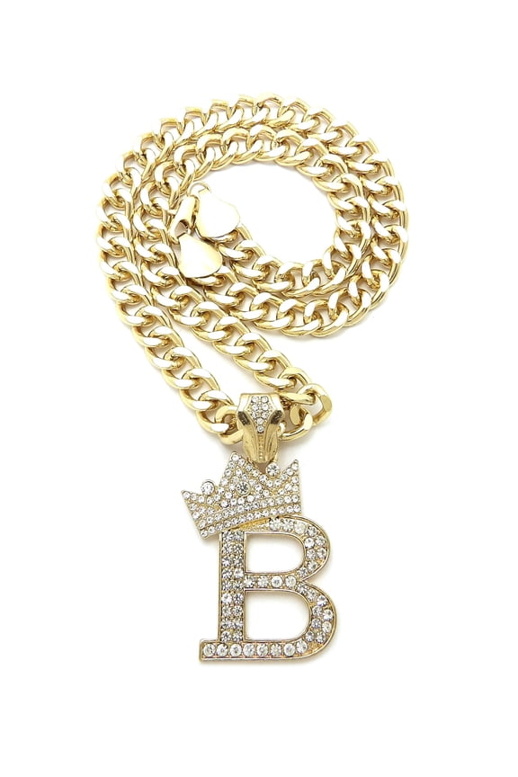 Hip Hop Stone Filled Initial B Pendant 9 mm 18 inches Cuban Chain Necklace