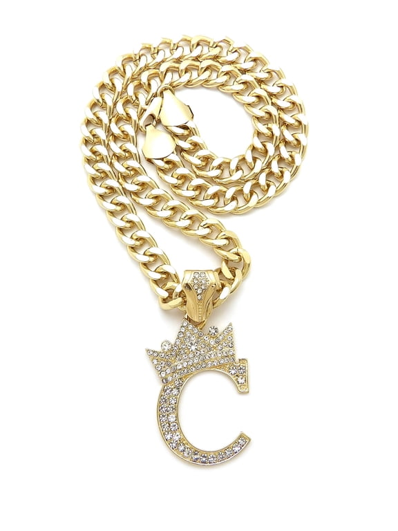Hip Hop Stone Filled Initial C Pendant 9 mm 18 inches Cuban Chain Necklace