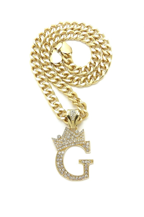 Hip Hop Stone Filled Initial G Pendant 9 mm 18 inches Cuban Chain Necklace