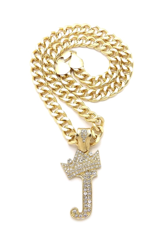 Hip Hop Stone Filled Initial J Pendant 11 mm 18 inches Cuban Chain Necklace