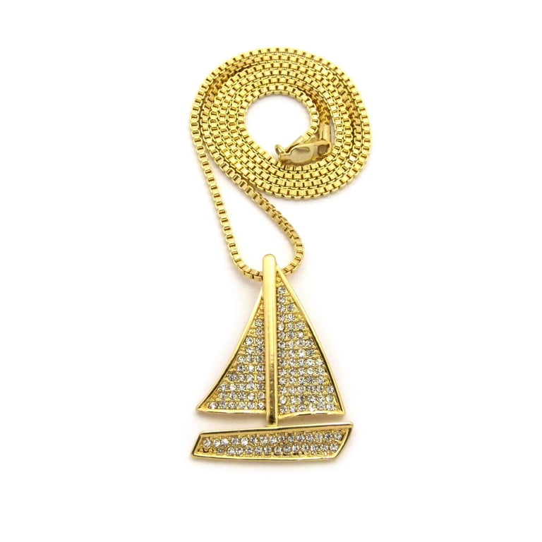 Unique Fashion 21 Iced Out Yacht Sailboat Pendant 2mm 24