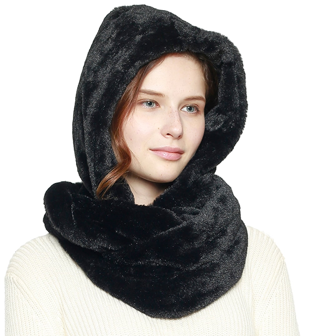Hooded Scarf Black Snood Scarf Womens Wool Hood/snood