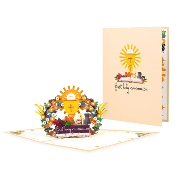 Unique First Communion Celebration Card 3D Popup Greeting Card with Envelope Handmade Paper Artwork Gifts Postcard