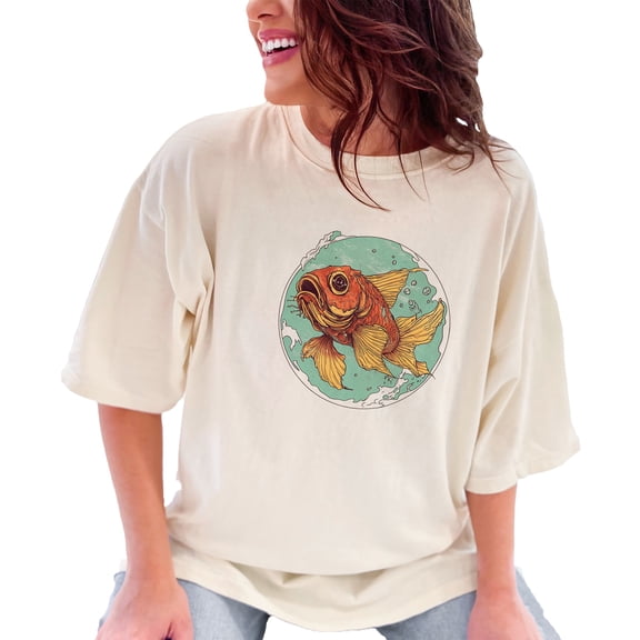 Unique Fish Art Graphic T-Shirt, Artistic Fish Design Tee, Cute Goldfish Shirt, Fun Animal T-Shirt, Cool Graphic Tee, Unisex T-Shirt, Gift, Ivory Comfort Colors T-Shirt, XL