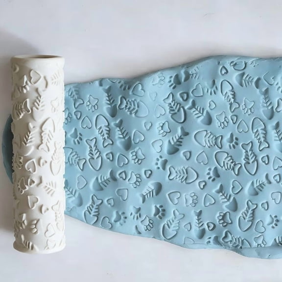 Unique Fishbone and Heart Paw Print Textured Roller - Embossing Tool for Pet Lovers and Crafters