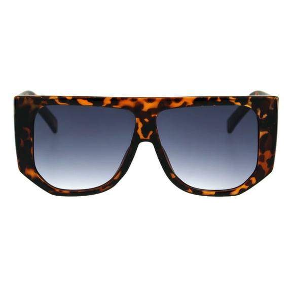 Unique Flat Top Thick Temple Plastic Mobster Square Sunglasses Tortoise Smoke