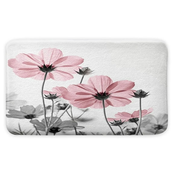 Unique Floral Pink Bath Mat for Bathroom Decor, Pink and Grey Daisy Flower Elegant Wildflower Design Farmhouse Bath Mats, 17 X 48 Inches