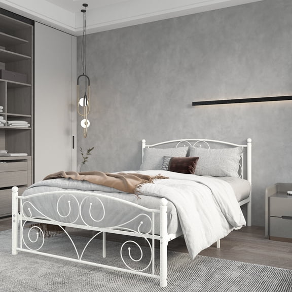 Unique Flower Sturdy System Metal Bed Frame with Headboard and Footboard