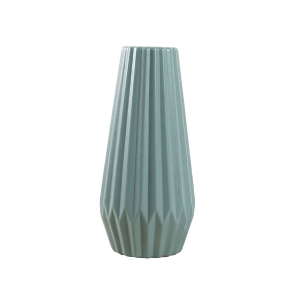 Unique Flower Vase with Geometric Pleated Design, Single Piece, Sage Green Plastic, for Living Room Table Decor, Decorative Vase