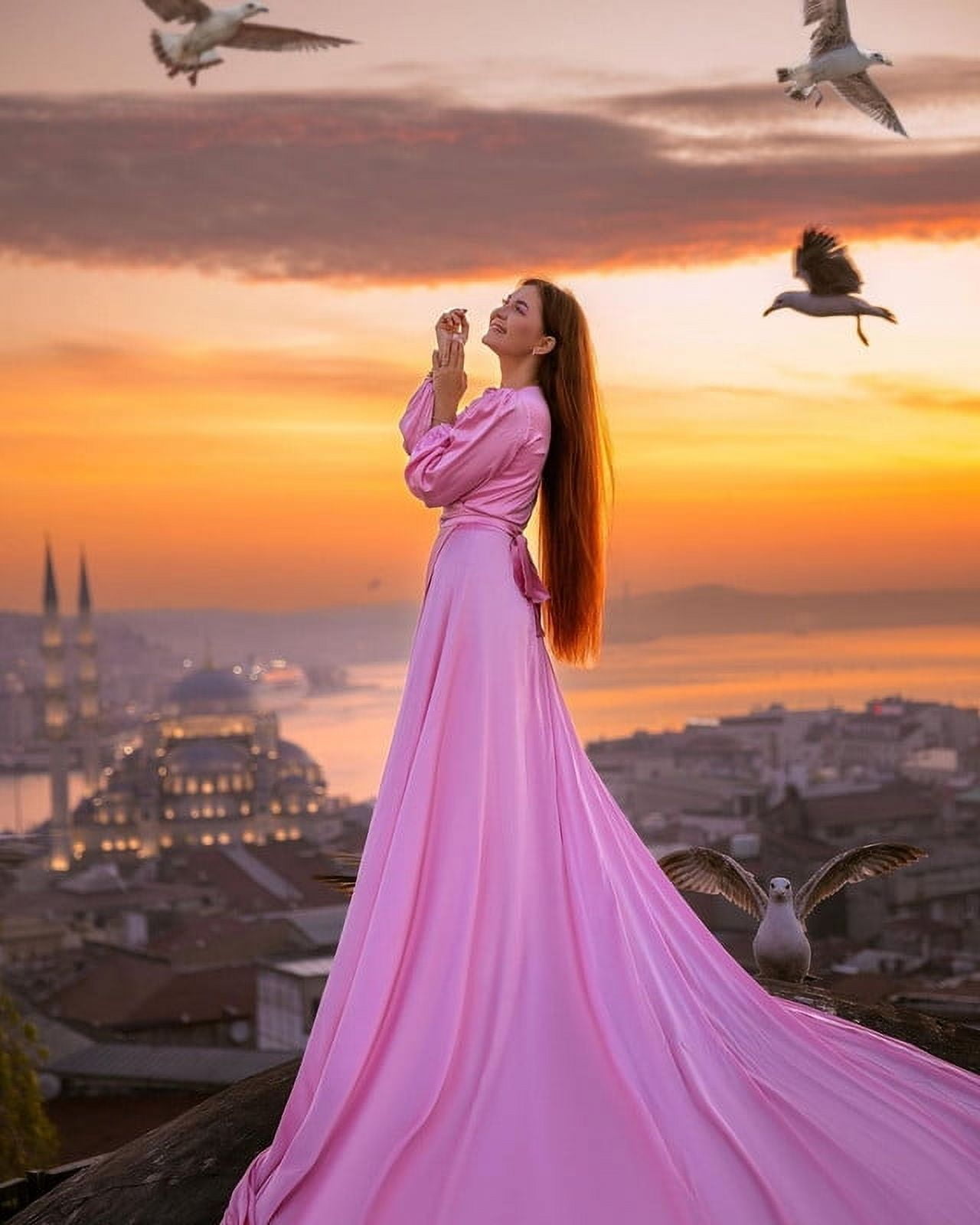 green emerald velvet dress Long Flying Dress - Made-to-Measure Dress for Photoshoot main image 0
