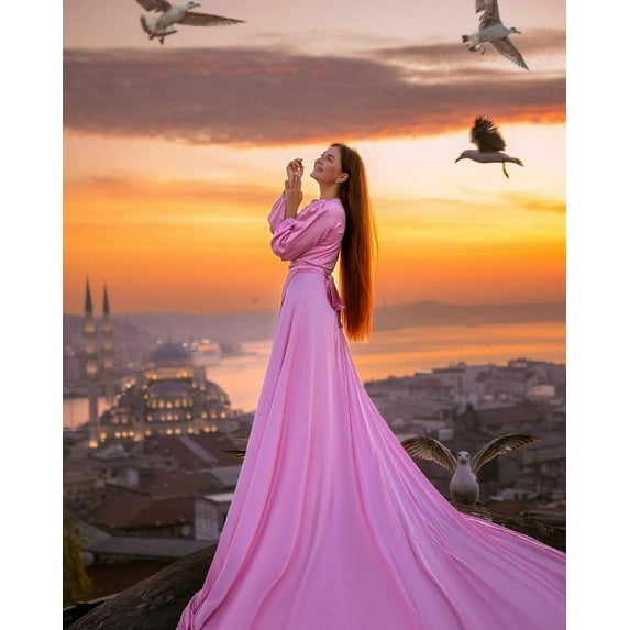 Unique Flying Dresses Photoshoot Dress | Flowy Dress | Satin Dress | Long Flying Dress | Flying Dress for Photoshoot| Long Train Dress |Women's Handmade Flying Dresses