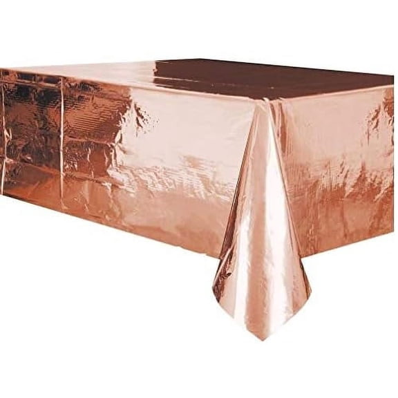Unique Foil Rectangular Plastic Table Cover | 54" x 108" | Rose Gold | 1 Pc