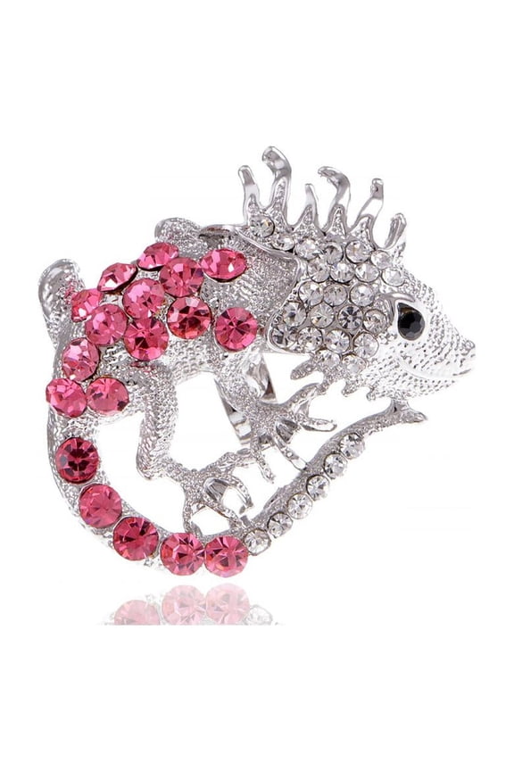 Unique Fuchsia Crystal Rhinestone Reptile Crouching Animal Custom Fashion Ring
