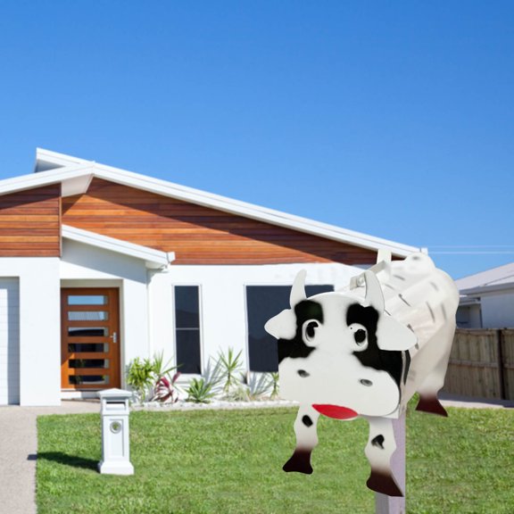 Unique Funny Cow Shaped Mailbox Outdoor Weatherproof Post Box Creative Handmade Horse Cow Chicken Sculptures for Yard Porch Decor and Personalized Farmhouse(Cow)