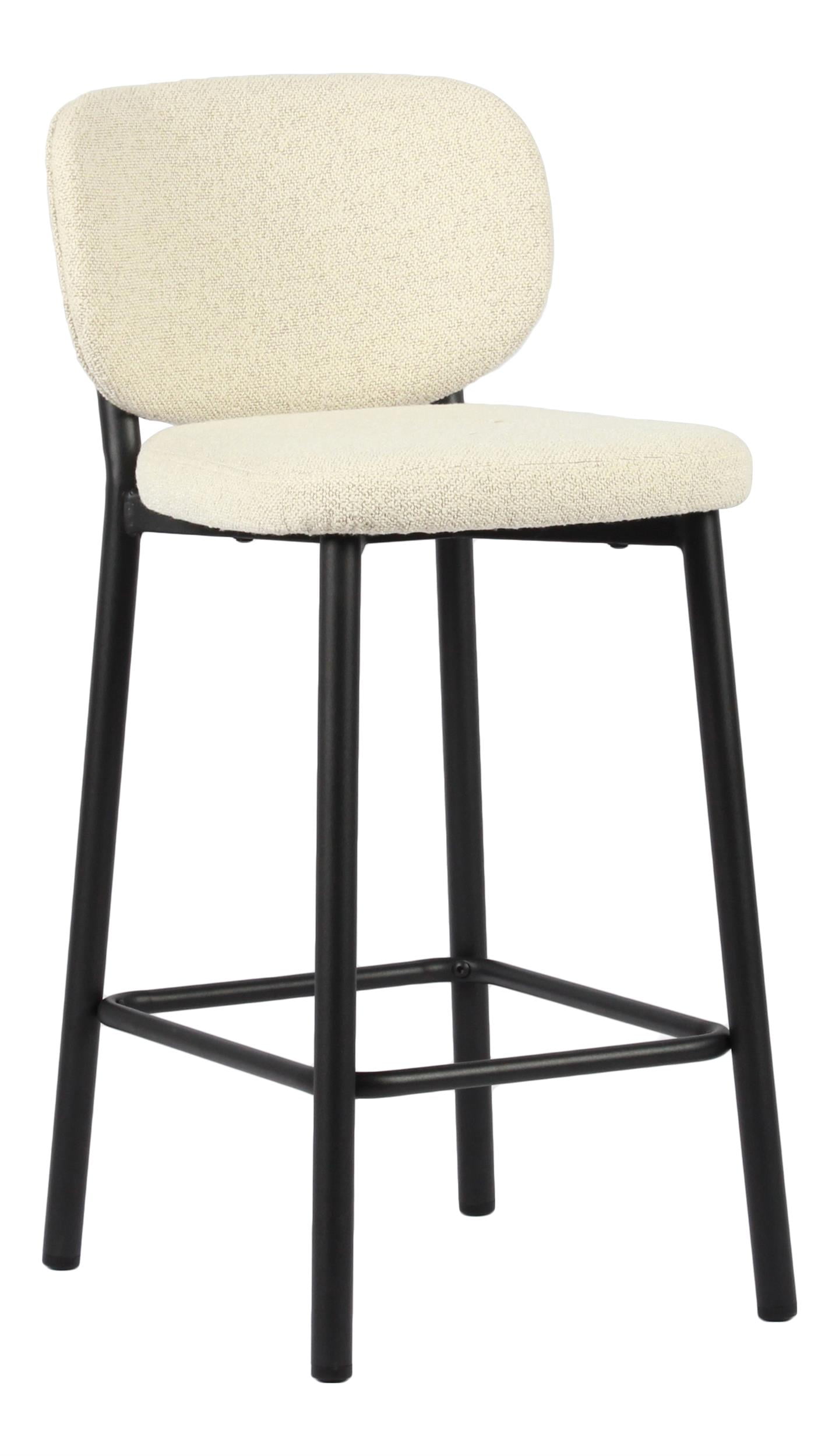 Off-White Fabric Upholstered Counter Stool with Black Metal Legs