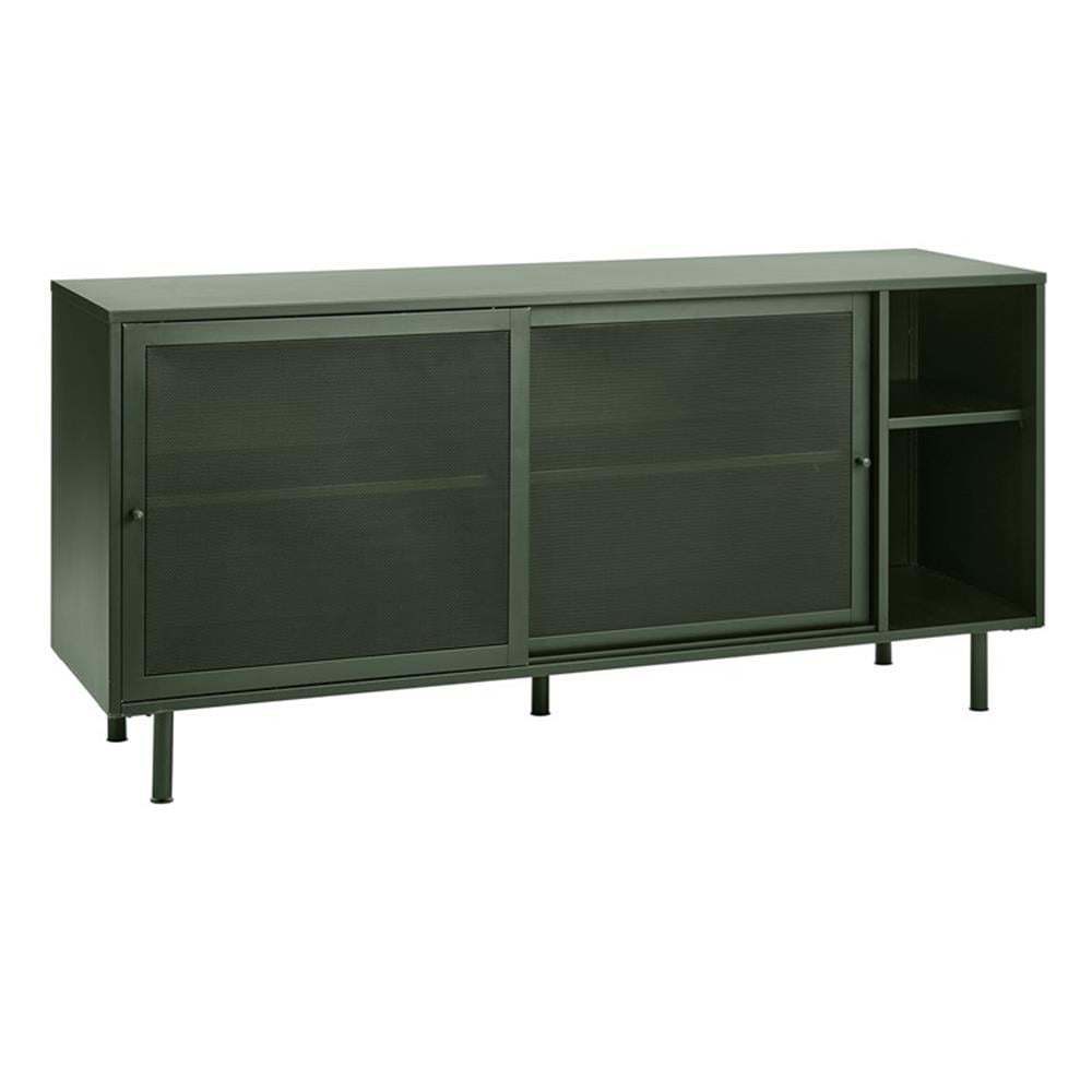 Olive Green Metal Mesh Contemporary Sideboard with Adjustable Shelves