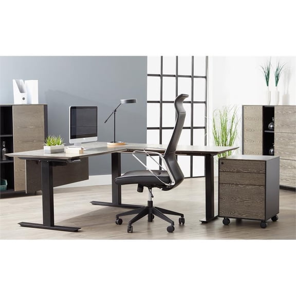 Unique Furniture 63" Executive Corner Standing Desk in Gray Ash Wood