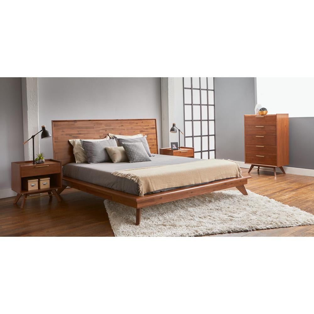 Unique Furniture Acacia Wood Queen Bed with Slats in Walnut Stained -  Walmart.com, image size:1000x1000