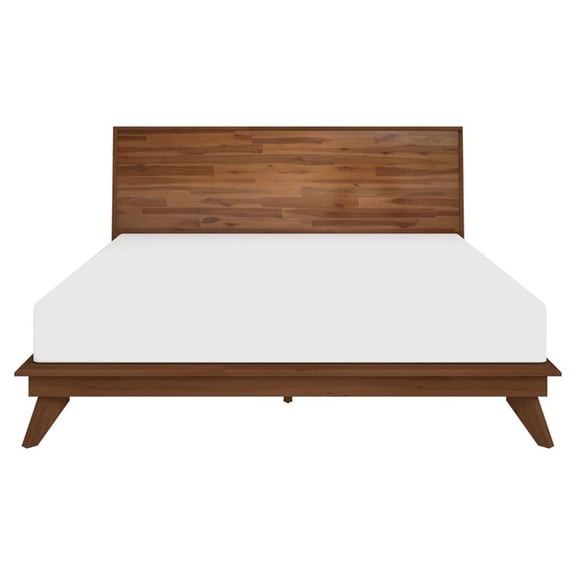 Unique Furniture Acacia Wood Queen Bed with Slats in Walnut Stained