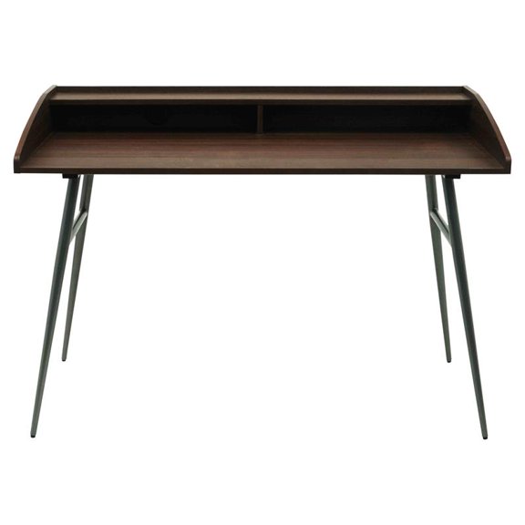 Unique Furniture Wood and Steel Desk with Shelf in Brown